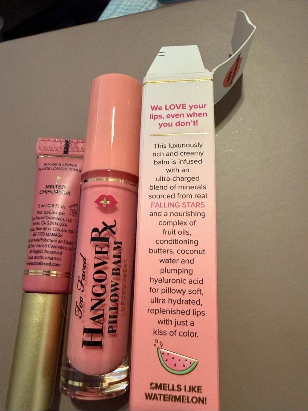 Too Faced Hangover Rx Pillow Balm Lip Treatment — Watermelon Kiss Pink